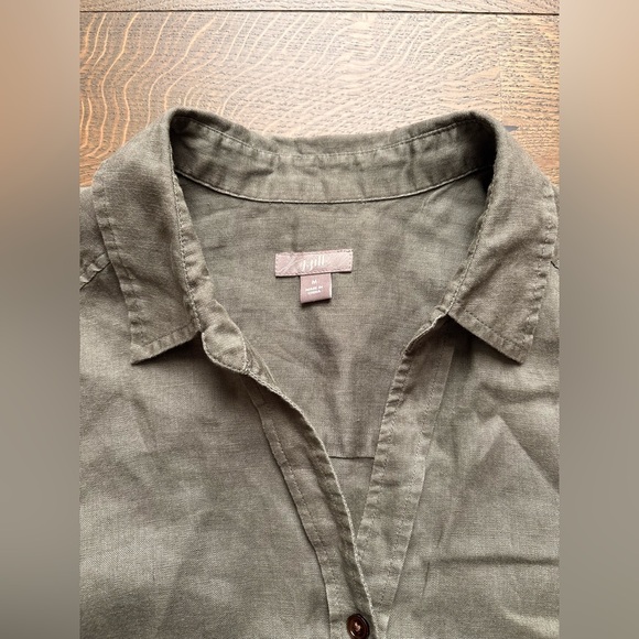 J.Jill 100% Linen Long Sleeve Shift Shape Button Down Tunic Olive Green Size M - Picture 6 of 11